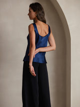 [Dark Blue] SilkSilky-AU 19Momme Stretch Silk Charmeuse Sleeveless Scoop Neck Camisole 004
