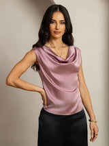 [Pale Mauve] SilkSilky-AU Cap Sleeve Cowl Neck Women's T-Shirt 004