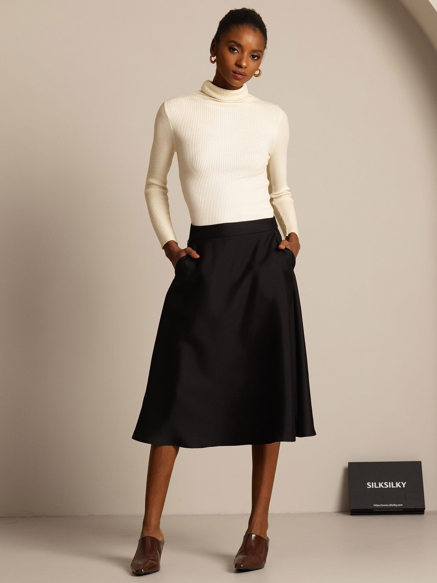 [Black] SilkSilky-AU 32Momme Wool Skirt 005,