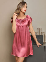 [Pale Mauve] SilkSilky-AU Cap Sleeve Square Neck Nightgown 001