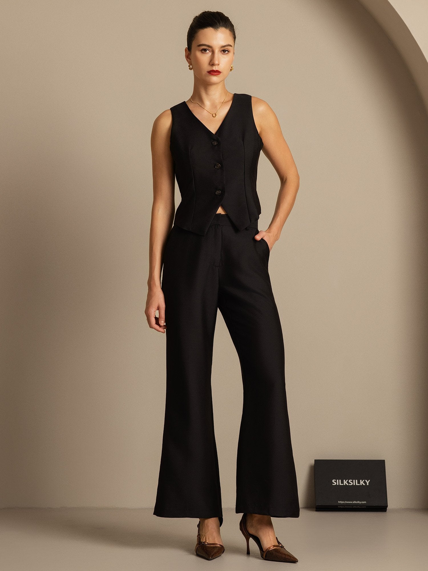 [Black] SilkSilky-AU 32Momme Wool Womens Pants 004,