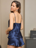 SilkSilky-AU Pure Silk Sleeveless V Neck Camisole Set DarkBlue 002