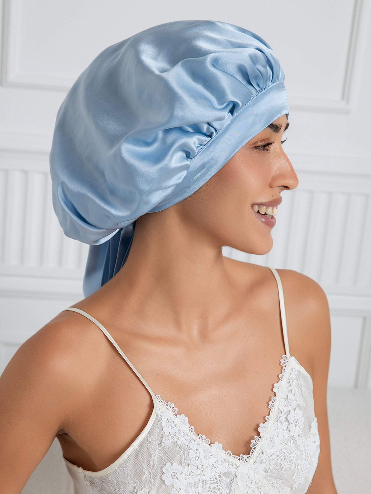 SilkSilky-AU Pure Silk Sleep Cap LightBlue 005