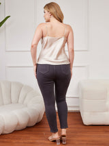 [Beige] SilkSilky-AU Spaghetti Strap V Neck Plus Size Camisole Top 002