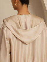[Tan] SilkSilky-AU 18Momme Silk Satin Surah Long Sleeve Stand Collar Women's Outerwear 004