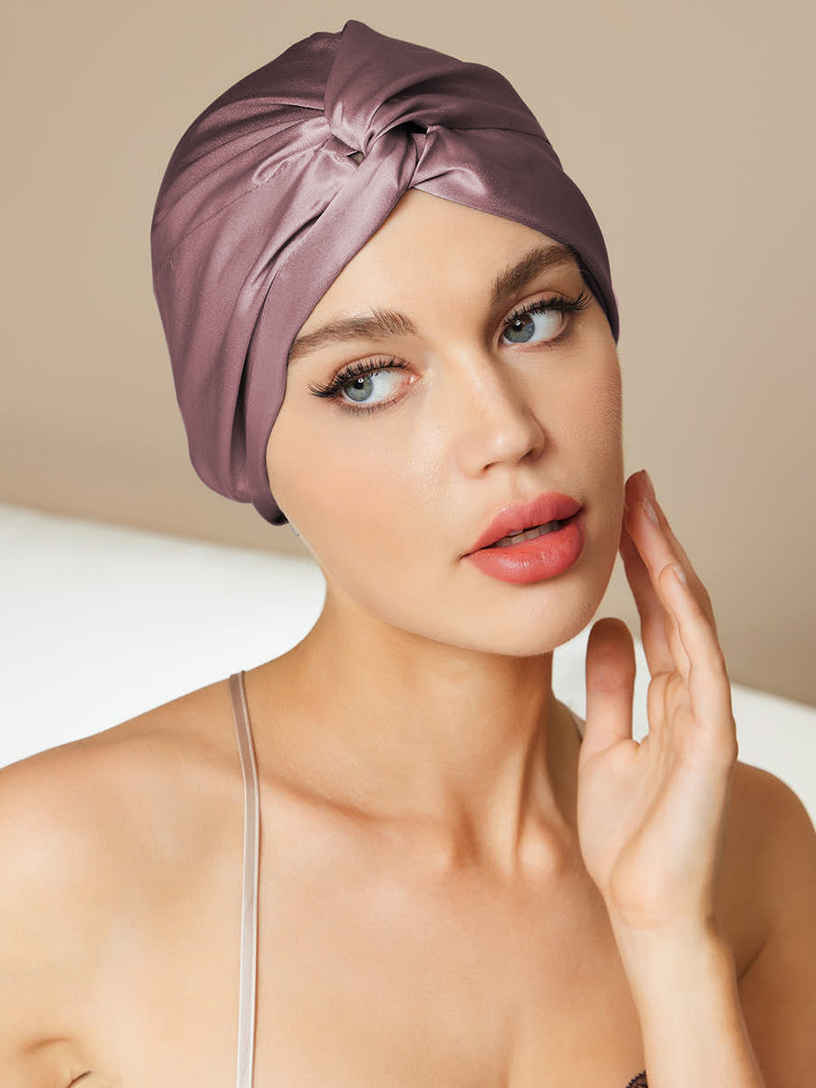 SilkSilky-AU Pure Silk Sleep Cap PaleMauve 001