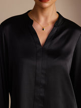 [Black] SilkSilky-AU Long Sleeve Split Women's Blouse 004