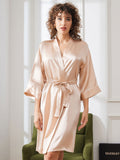 SilkSilky AU Pure Silk Half Sleeve Womens Robe Champagne 004