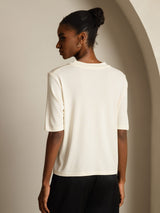 [Beige] SilkSilky-AU Half Sleeve Crew Neck Women's T-Shirt 002