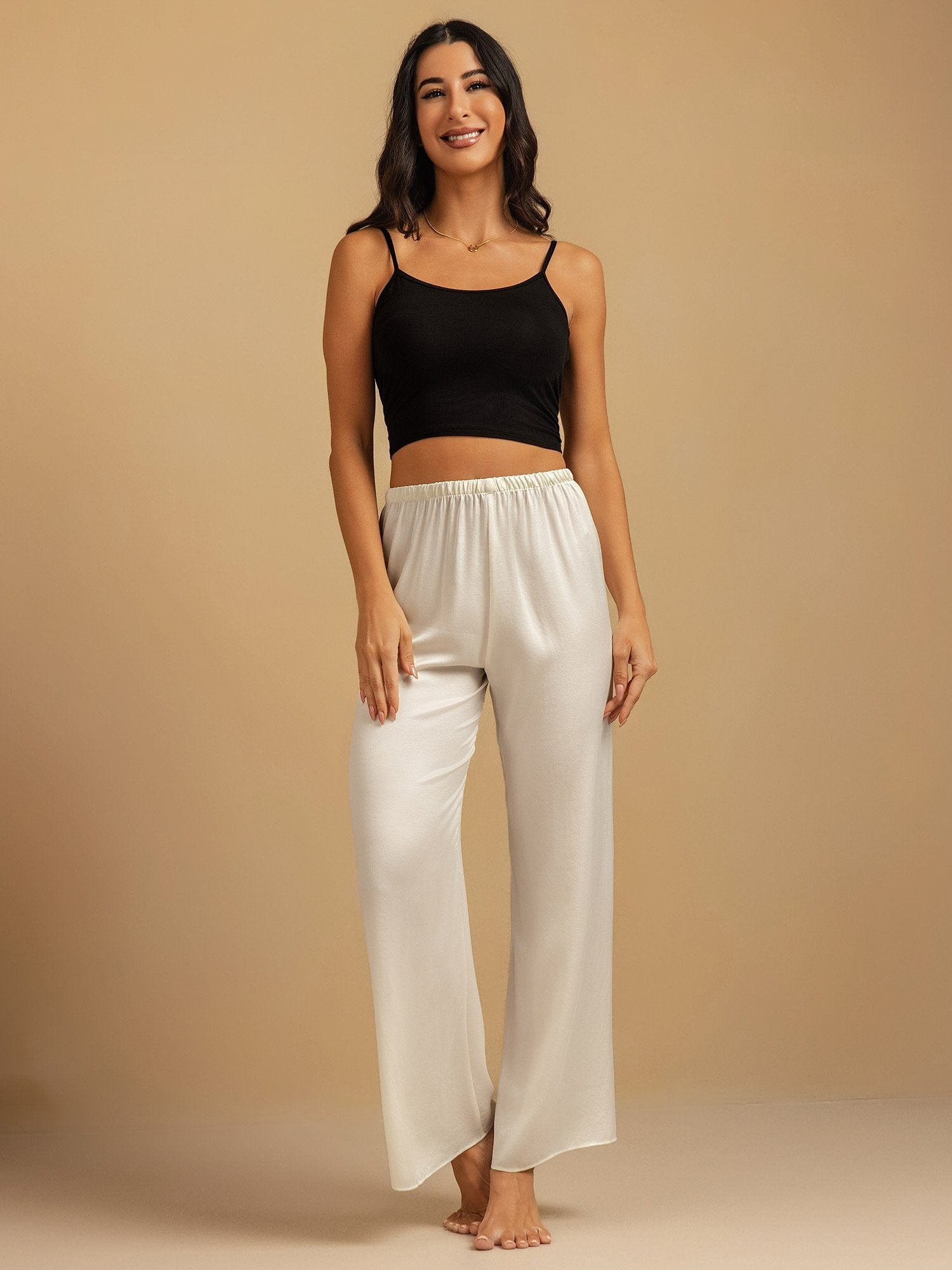 [White] SilkSilky-AU 19Momme Washable Silk Womens Sleep Bottoms 006,