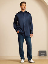 [Dark Blue] SilkSilky-AU Long Sleeve Stand Collar Men''s Shirt 008