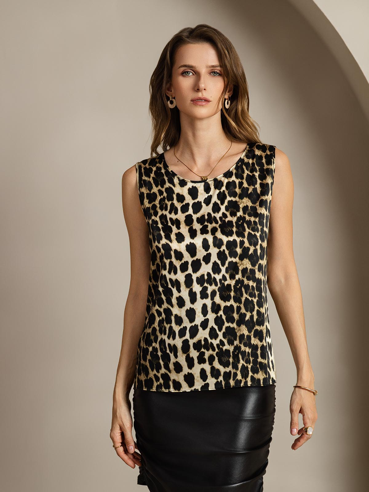 [Leopard] SilkSilky-AU 19Momme Silk Round Neck Camisole 003