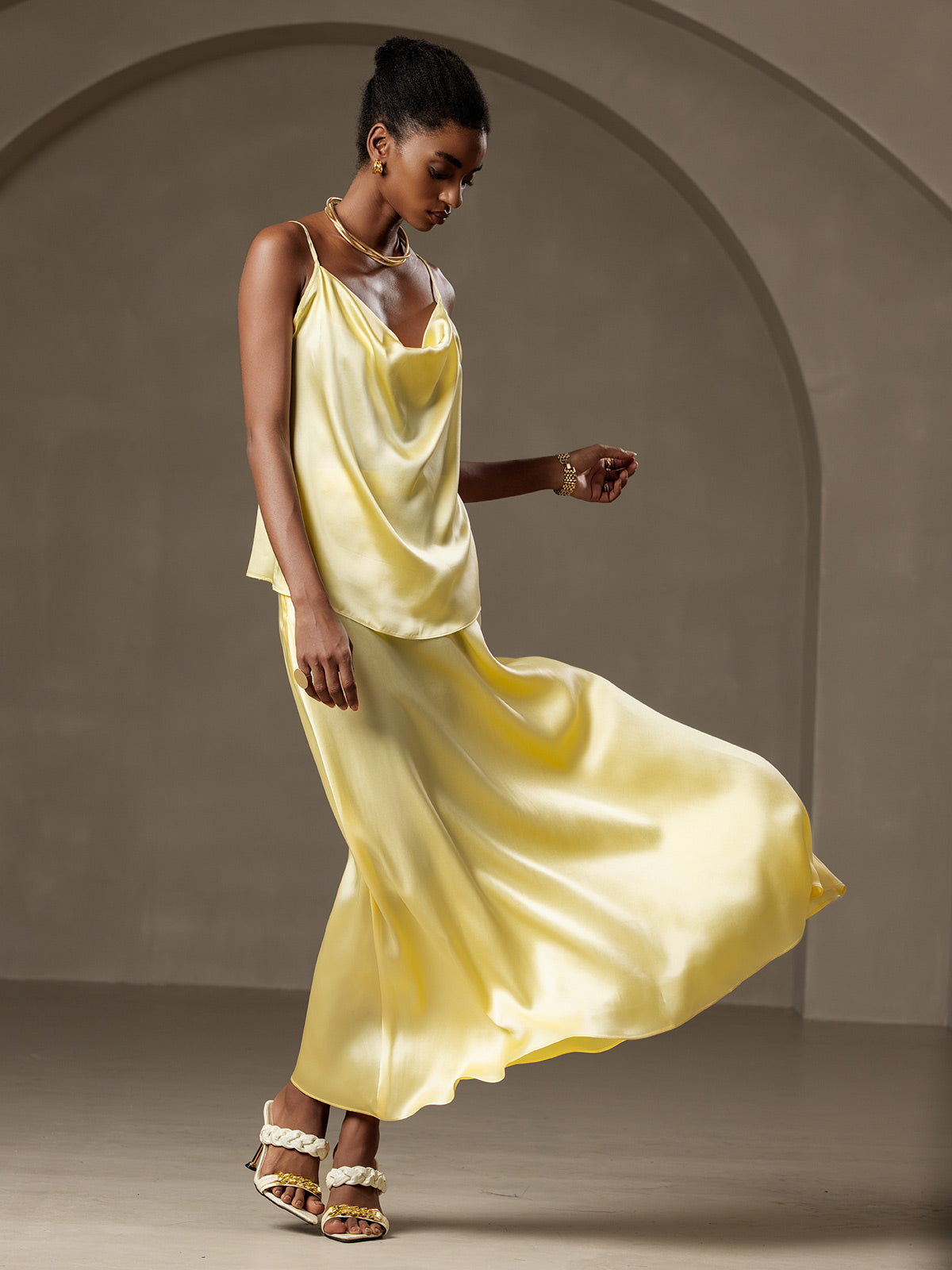 [Light Yellow] SilkSilky-AU 19Momme Silk Skirt 006