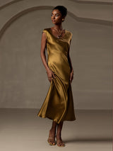 [Brown] SilkSilky-AU Cap Sleeve Dress 006