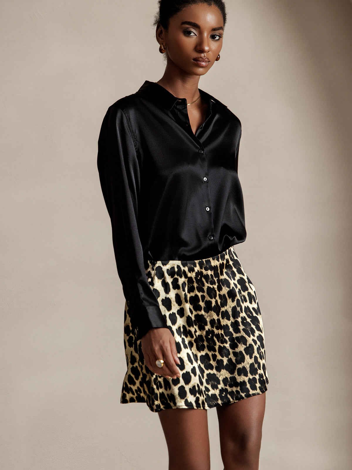 [Black] SilkSilky-AU Long Sleeve Lapel Collar Women's Shirt 005