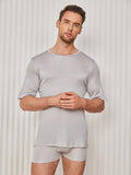 SilkSilky AU Silk Knitted Short Sleeve V Neck Men's T Shirt LightGray 003