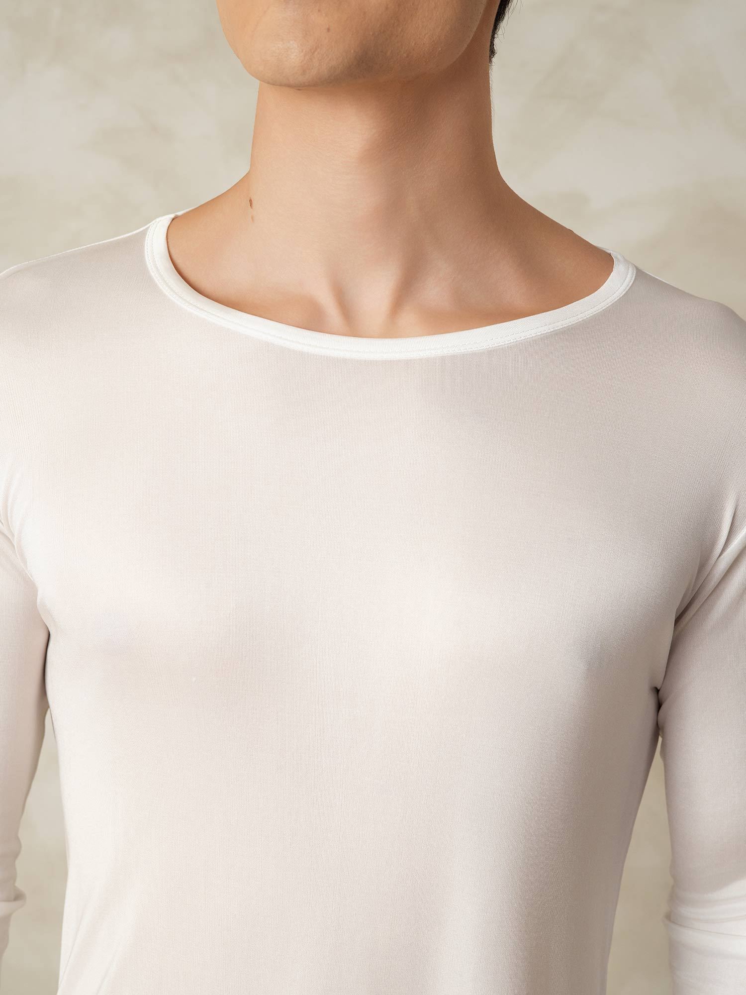 [White] SilkSilky-AU Silk Knitted Round Neck Men's Pyjamas 004