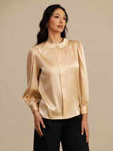 [Champagne] SilkSilky-AU 19Momme Long Sleeve Round Neck Blouse 003