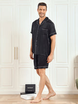 [Black] SilkSilky-AU Short Sleeve Notch Collar Men's Pyjamas 004