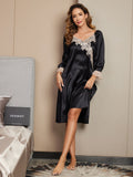 SilkSilky AU Pure Silk Long Sleeve Nightgown Black 005