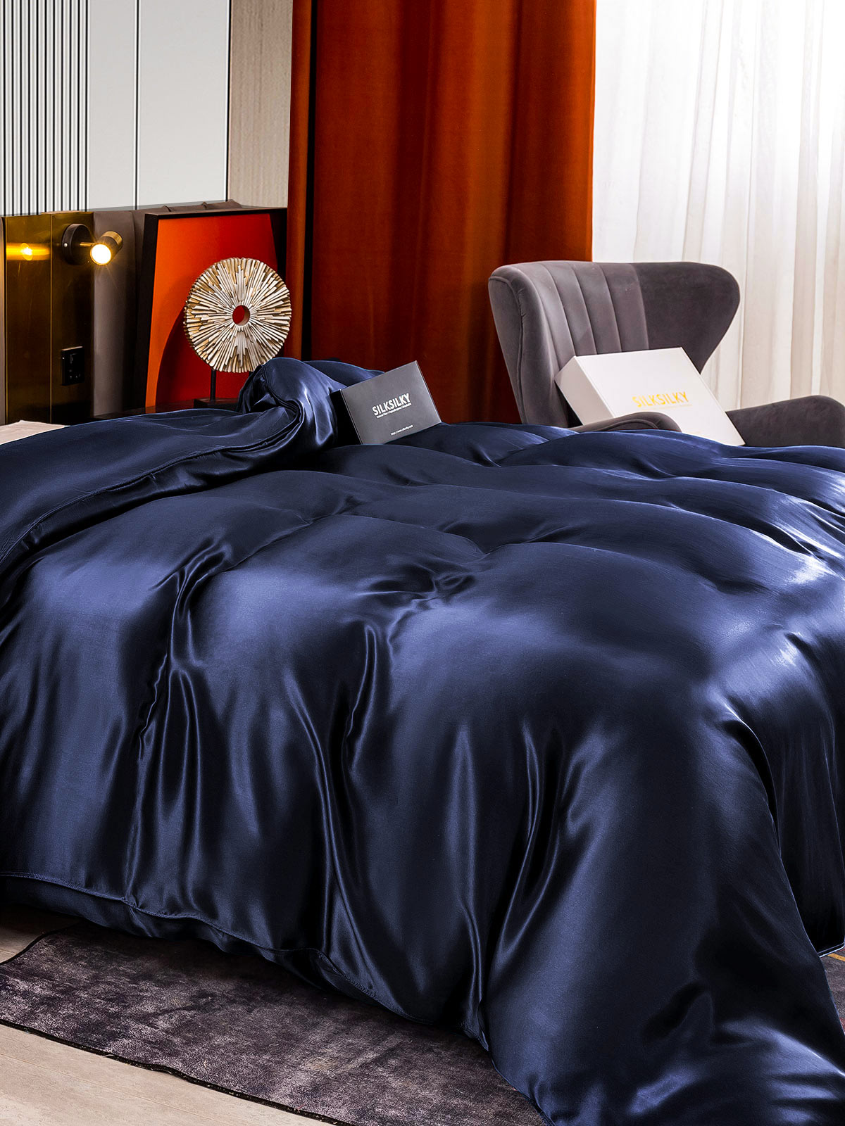 SilkSilky AU 22Momme Pure Silk Duvet Cover DarkBlue 004