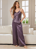 SilkSilky AU Pure Silk Sleeveless V Neck Camisole Set PurpleGray 003