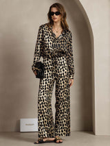 [Leopard] SilkSilky-AU 19Momme Silk Lapel Collar Women''s Outfit Sets 005