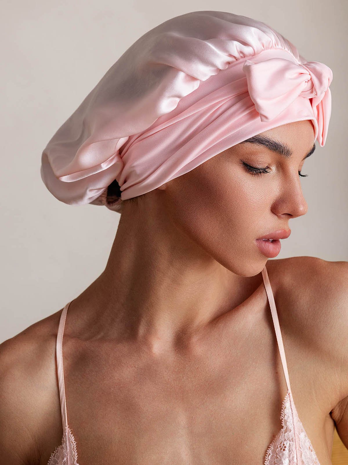 SilkSilky-AU Pure Silk Sleep Cap LightPink 006