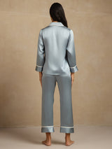 [Grayish Blue] SilkSilky-AU Long Sleeve Notch Collar Women's Pyjamas 002