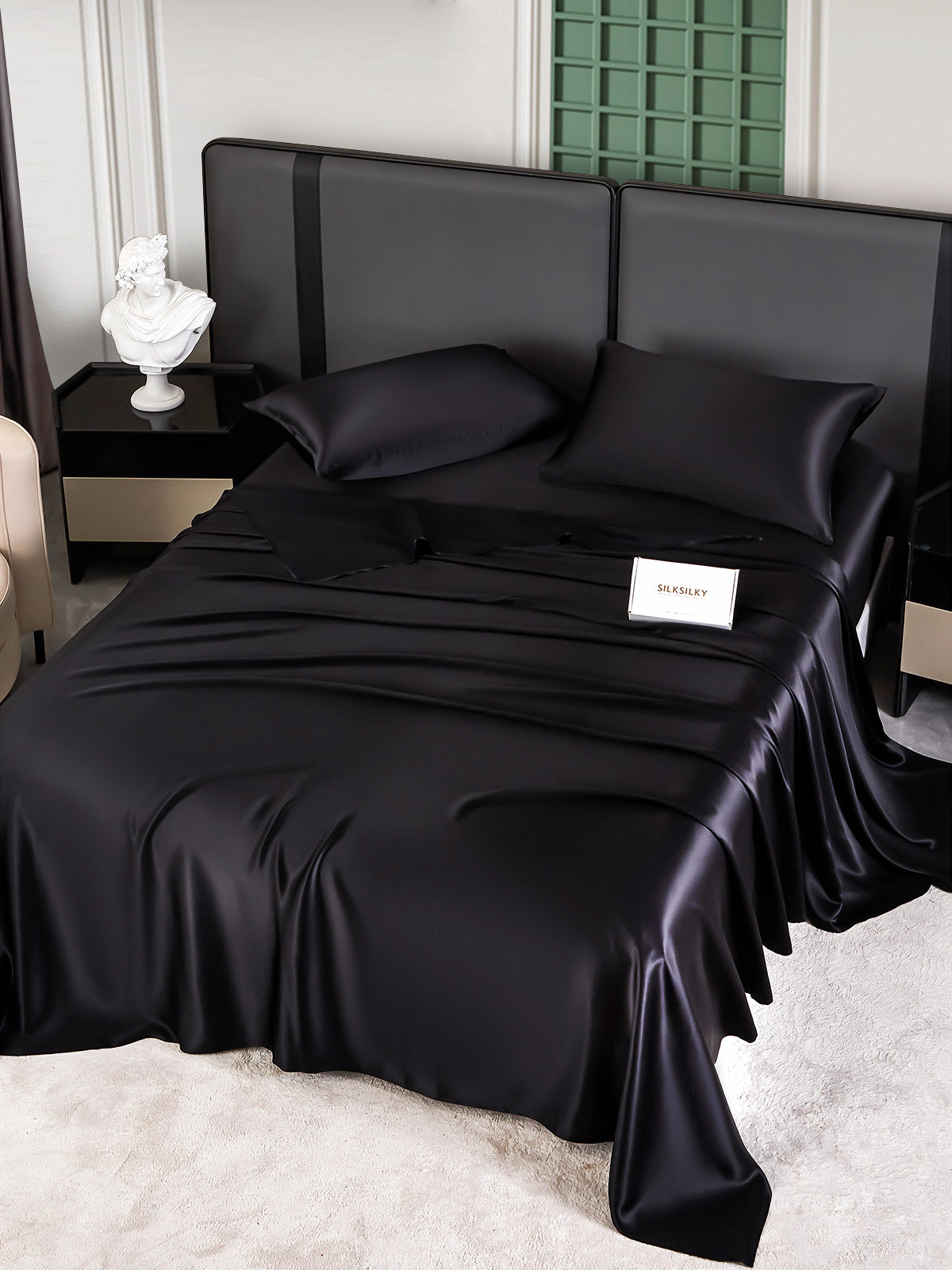 SilkSilky AU 25Momme Pure Silk Bedding Set Black 004