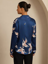 [Dark Blue] SilkSilky-AU 19Momme Long Sleeve Lapel Collar Women's Shirt 002