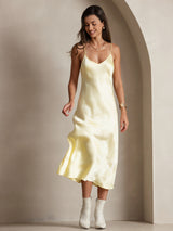 [Light Yellow] SilkSilky-AU Sleeveless V Neck Dress 006