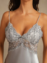[Grayish Blue] SilkSilky-AU Sleeveless Deep V Neck Nightgown 005