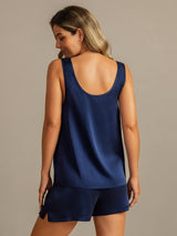 [Dark Blue] SilkSilky-AU 19Momme Machine-Washable Silk Sleeveless Scoop Neck Women's Pyjamas 002