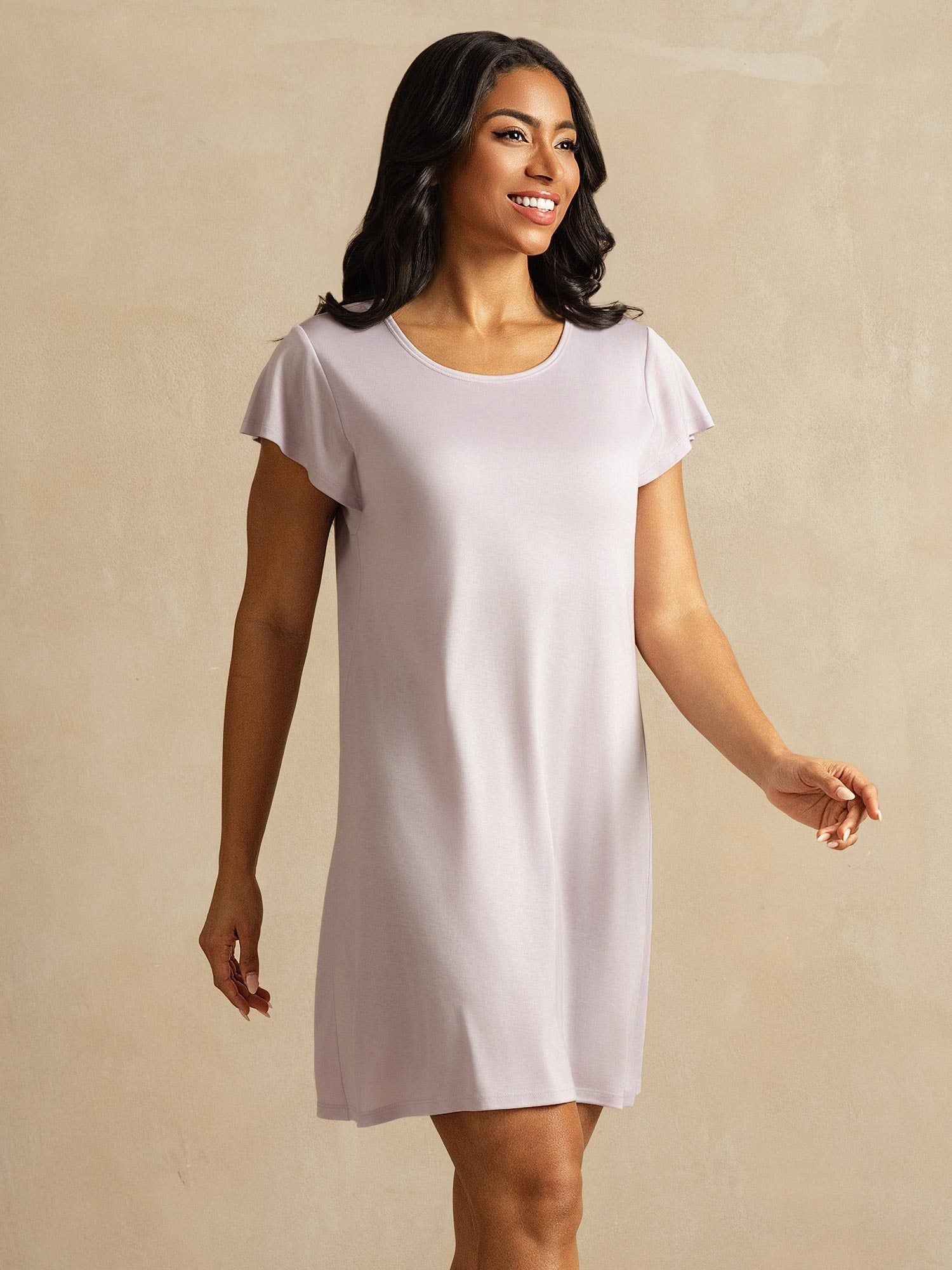 [Lavender] SilkSilky-AU Pure Silk Round Neck Nightgown 003