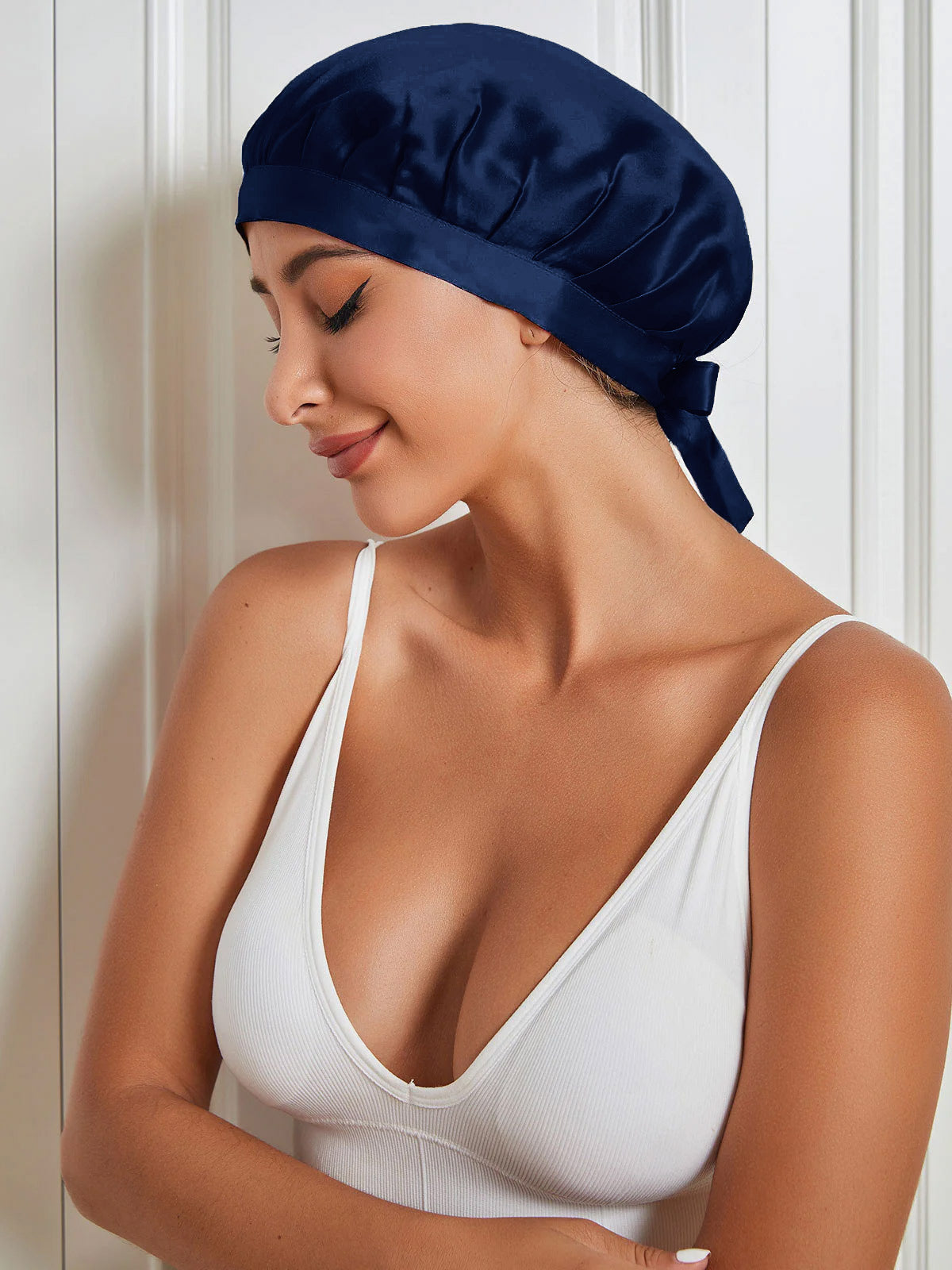 SilkSilky-AU Pure Silk Sleep Cap DarkBlue 005