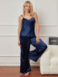 SilkSilky AU Pure Silk Sleeveless V Neck Camisole Set DarkBlue 004