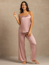 [Peach Skin] SilkSilky-AU 19Momme Machine-Washable Silk Spaghetti Strap Scoop Neck Camisole Set 003
