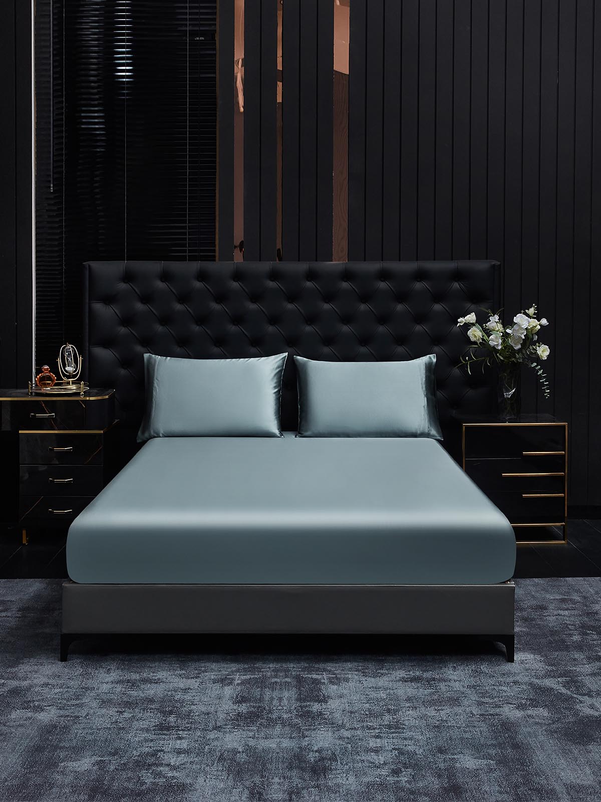 [Grayish Blue] SilkSilky-AU 22Momme Pure Silk Bedding Set 001