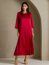 [Wine] SilkSilky-AU 3/4 Sleeve Round Neck Dress 006