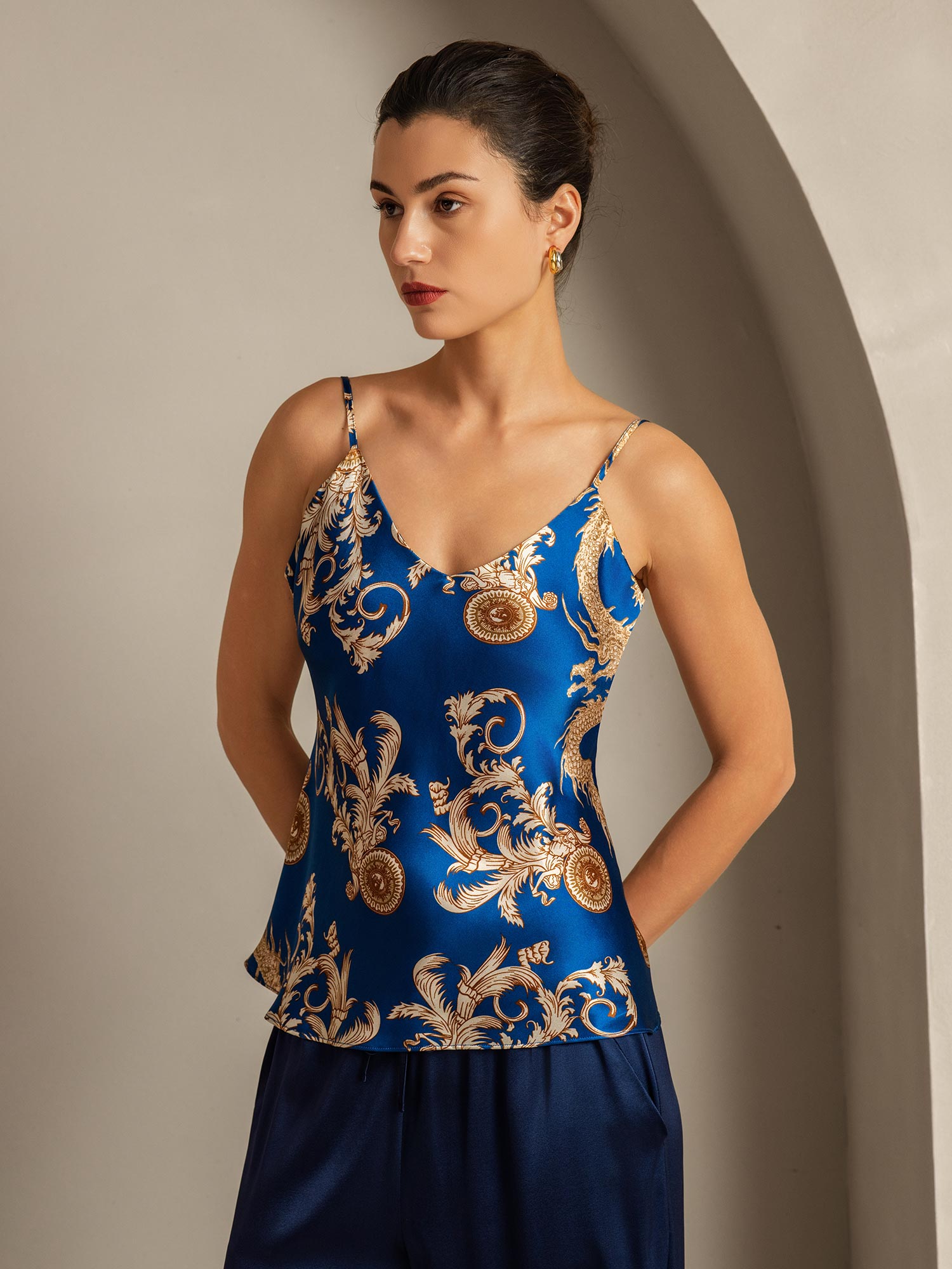 [Navy Dragon] SilkSilky-AU Pure Silk V Neck Camisole 003