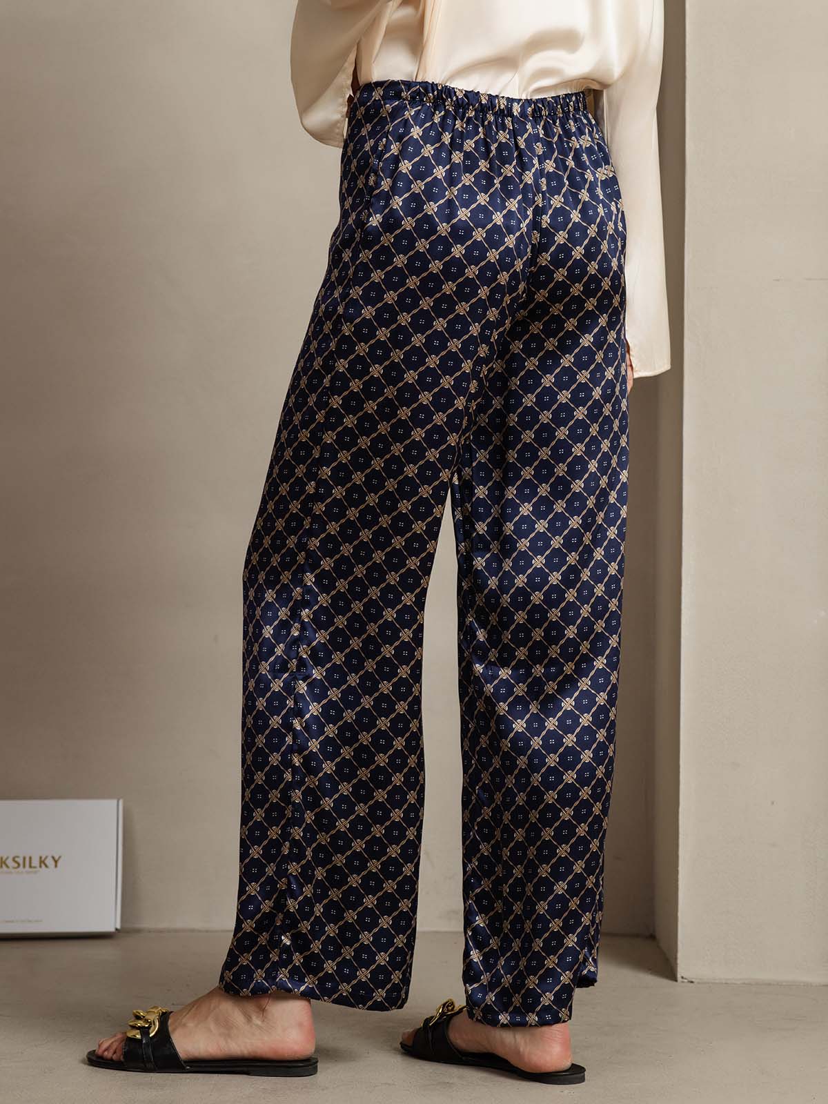 [Navy Chain] SilkSilky-AU 19Momme Silk Womens Pants 002