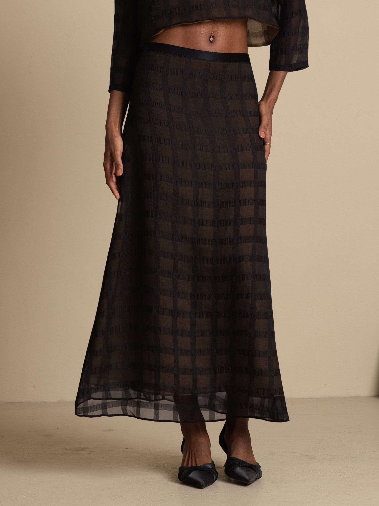 [Black] SilkSilky-AU Pure Silk Skirt 003