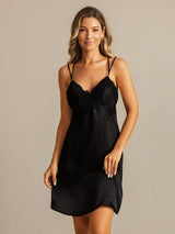 [Black] SilkSilky-AU Spaghetti Strap V Neck Nightgown 004