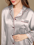 SilkSilky AU Pure Silk Long Sleeve Lapel Women's Pyjamas Silver 006