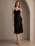 SilkSilky AU Pure Silk Deep V Neck Dress Black 007