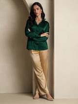 [Dark Green] SilkSilky-AU Long Sleeve Lapel Collar Women's Shirt 008