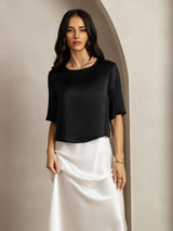 [Black] SilkSilky-AU Half Sleeve Scoop Neck Women's T-Shirt 004