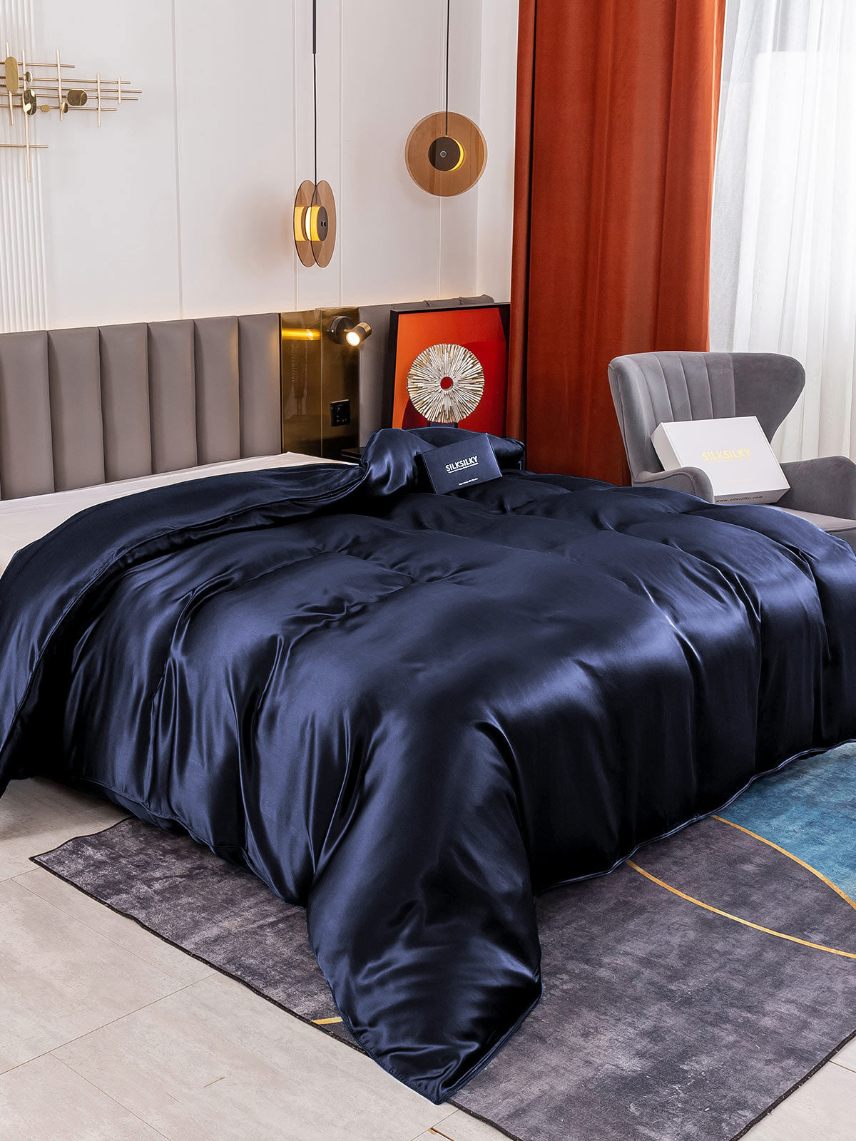 SilkSilky AU 19Momme Pure Silk Duvet Cover DarkBlue 001