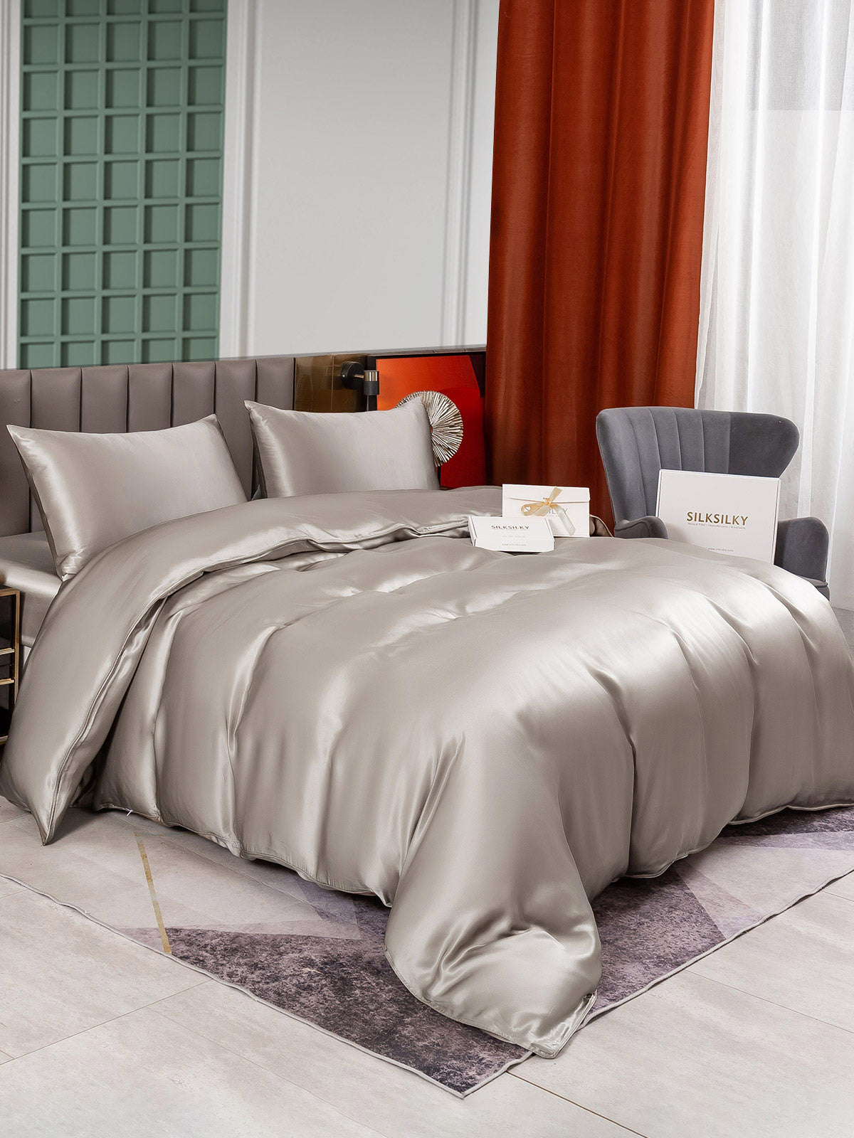 SilkSilky AU 25Momme Pure Silk Bedding Set Gray 004